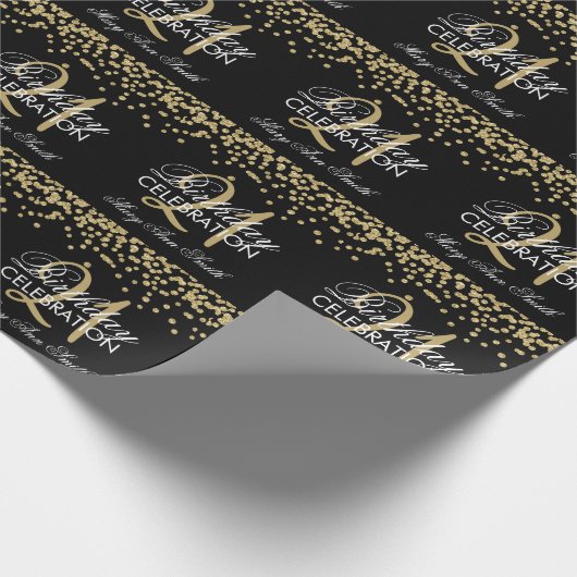 21e verjaardag Faux Glitter Confetti Gold Black Cadeaupapier (Hoek)