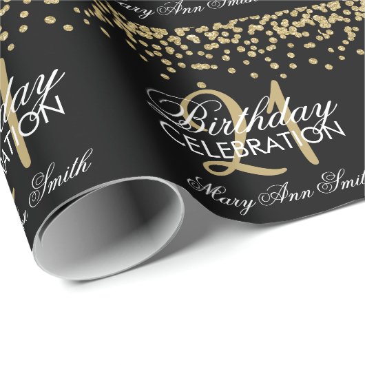 21e verjaardag Faux Glitter Confetti Gold Black Cadeaupapier (Rol Hoek)