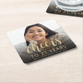 21e verjaardag feest foto juichen kartonnen onderzetters (Schuin)