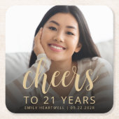 21e verjaardag feest foto juichen kartonnen onderzetters (Voorkant)