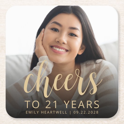 21e verjaardag feest foto juichen kartonnen onderzetters (Voorkant)
