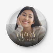 21e verjaardag feest foto juichen papieren bordje (Voorkant)