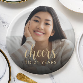 21e verjaardag feest foto juichen papieren bordje