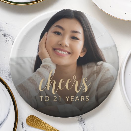 21e verjaardag feest foto juichen papieren bordje