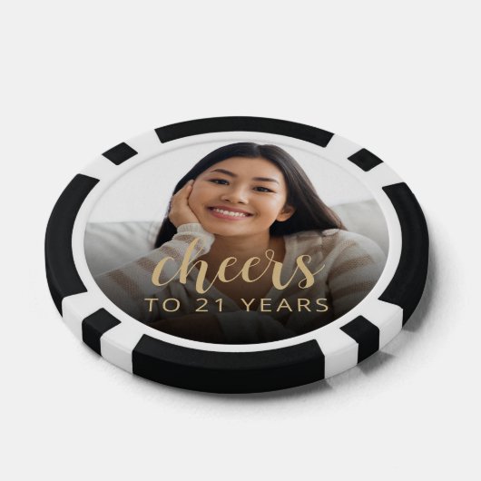 21e verjaardag feest foto juichen poker chips (Enkel)
