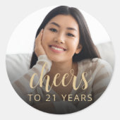 21e verjaardag feest foto juichen ronde sticker (Voorkant)