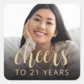 21e verjaardag feest foto juichen vierkante sticker (Voorkant)