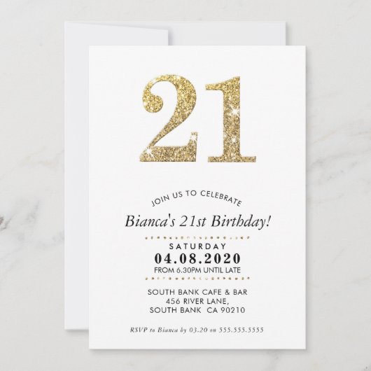 21E VERJAARDAG FEEST INVITE moderne gouden glitter Kaart (Voorkant)