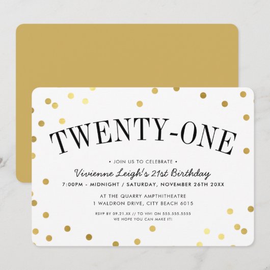 21e VERJAARDAG FEEST stijlvolle gouden confetti sp Kaart (Voorkant / Achterkant)