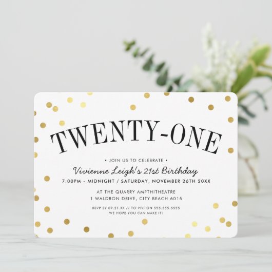 21e VERJAARDAG FEEST stijlvolle gouden confetti sp Kaart (Staand voorkant)