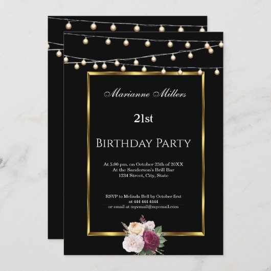 21e verjaardag feilloze Rozen zwart Kaart (Voorkant / Achterkant)