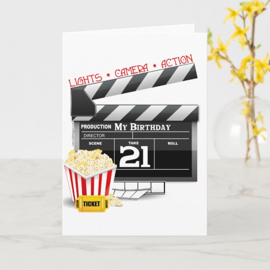 21e verjaardag filmpartij kaart (Gele Bloem)