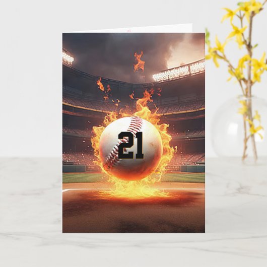 21e verjaardag Flaming Baseball Kaart (Gele Bloem)