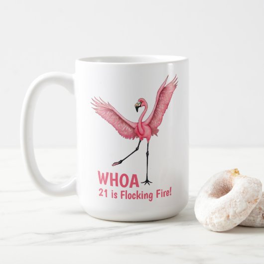 21e Verjaardag Flocking Fire Flamingo Koffiemok (Met donut)