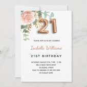 21e verjaardag floraal roos goud eucalyptus greene kaart (Voorkant)