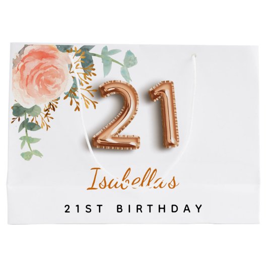 21e verjaardag floraal roos goud eucalyptusverjaar groot cadeauzakje (Achterkant)