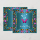 21e verjaardag Floral Blauwgroen Blauwe Roze Boter Kaart (Voorkant / Achterkant)