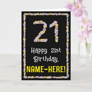 21e verjaardag: Floral Flowers Number, Custom Name Kaart
