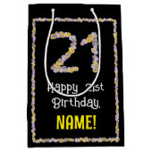 21e verjaardag: Floral Flowers Number, Custom Name Medium Cadeauzakje (Voorkant)