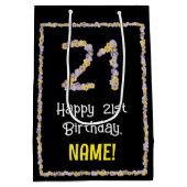 21e verjaardag: Floral Flowers Number, Custom Name Medium Cadeauzakje (Achterkant)