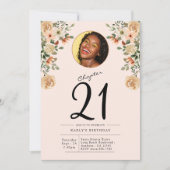 21e verjaardag Floral Photo Party Kaart (Voorkant)