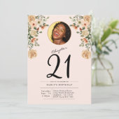 21e verjaardag Floral Photo Party Kaart (Staand voorkant)