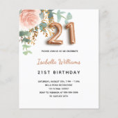 21e verjaardag floral roos gold budget uitnodiging flyer (Voorkant)