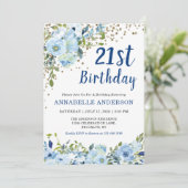 21e verjaardag Florale marineblauw goudglitter-Sti Kaart (Staand voorkant)