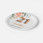 21e verjaardag florale roos goud eucalyptusmonogra papieren bordje (Gekanteld)