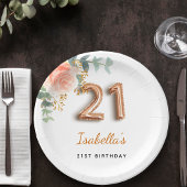 21e verjaardag florale roos goud eucalyptusmonogra papieren bordje