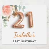 21e verjaardag florale roos goud eucalyptusmonogra sparkling wijnetiket (Enkel label)