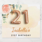 21e verjaardag florale roos goud eucalyptusmonogra sparkling wijnetiket (Enkel label)