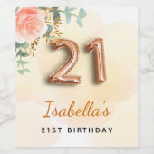 21e verjaardag florale roos goud eucalyptusmonogra wijn etiket (Enkel label)