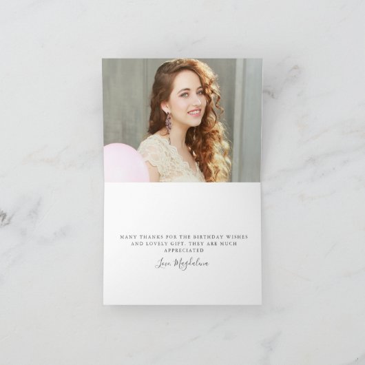 21e verjaardag Foto Blush Roze Bloemen Gevouwen Da Bedankkaart (Binnen)