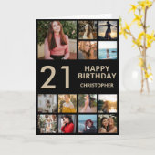 21e verjaardag Foto Collage 13 Foto's zwart en gou Kaart (Gele Bloem)