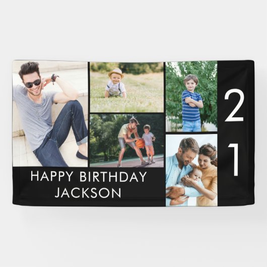 21e verjaardag Foto Collage 5 Afbeelding zwart wit Spandoek (Horizontaal)