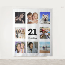 21e verjaardag foto collage blanke man wandkleed