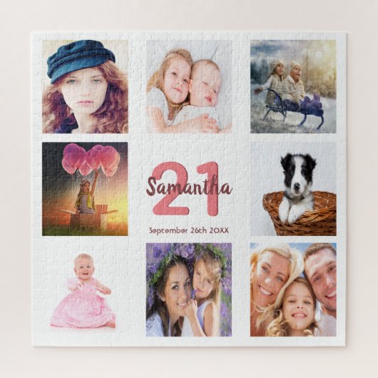21e verjaardag foto collage meisje wit legpuzzel (Verticaal)