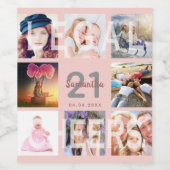 21e verjaardag foto collage roos goud wettig wijn etiket (Enkel label)