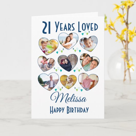 21e verjaardag Foto-collage van het hart van de ge Kaart (Gele Bloem)