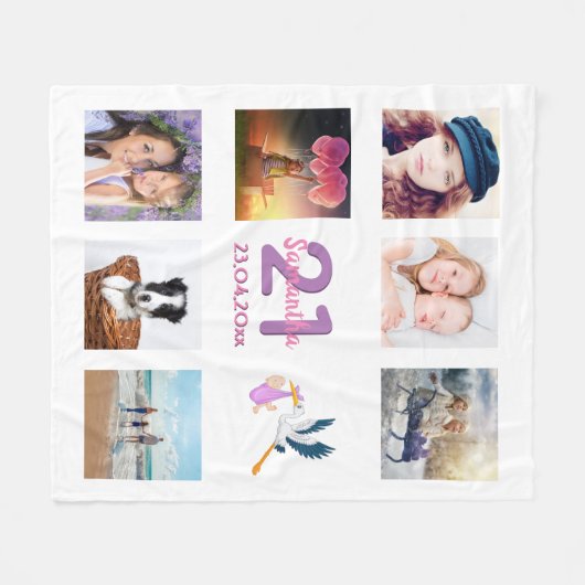 21e verjaardag foto collage wit fleece deken (Voorkant (Horizontaal))