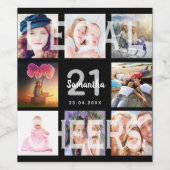 21e verjaardag foto collage zwart legaal wijn etiket (Enkel label)