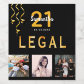 21e verjaardag foto collage zwart wettelijk goud wijn etiket (Enkel label)