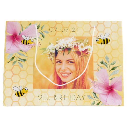21e verjaardag foto hommels honingraat groot cadeauzakje (Voorkant)