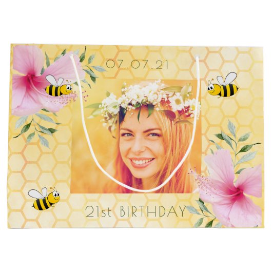 21e verjaardag foto hommels honingraat groot cadeauzakje (Achterkant)