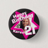 21e verjaardag foto leuk hot roze knop / badge ronde button 3,2 cm (Voorkant)