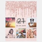 21e verjaardag foto roos goud glitter blush roze fleece deken (Voorkant)