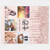 21e verjaardag foto roos goud glitter blush roze fleece deken (Voorkant (Horizontaal))