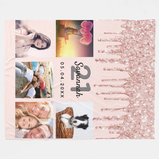 21e verjaardag foto roos goud glitter blush roze fleece deken (Voorkant (Horizontaal))