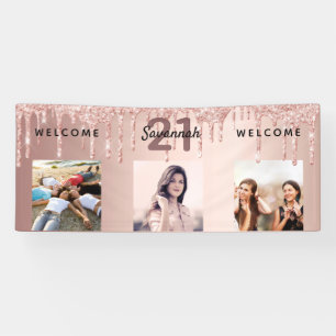 21e verjaardag foto roos gouden glitter sparkle spandoek